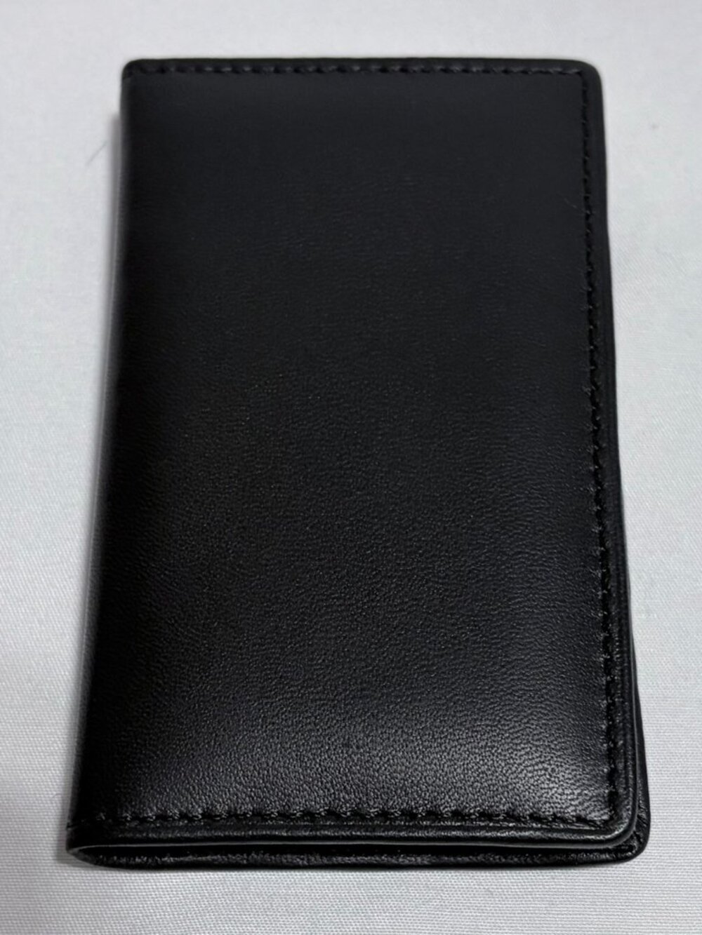 WINN International Black Genuine Leather Folding Business Card Case Holder #6897